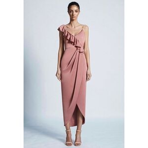 Shonna‎ Joy Luxe Frill Asymmetrical Midi Dress in Rosé Size 6